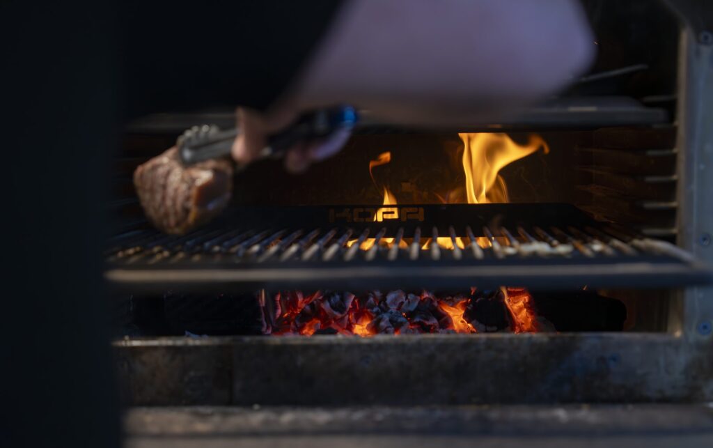 Vlees op de grill boven het vuur